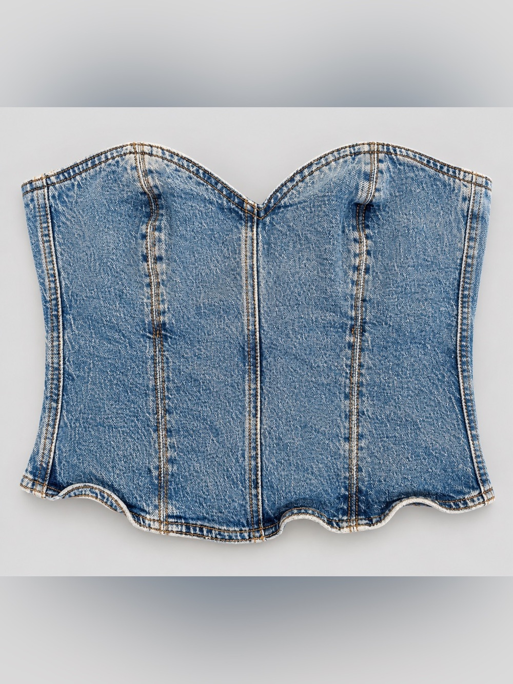 Zara Small Denim Corset Bustier Top Strapless Sweetheart Y2K